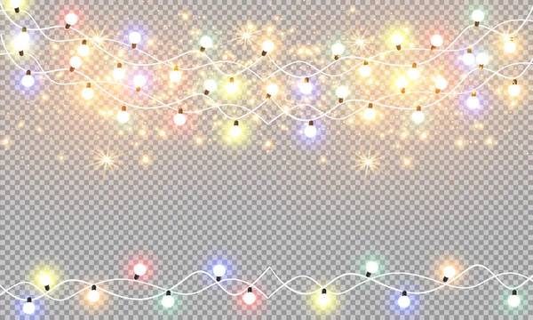 Glowing Christmas Lights Isolated Realistic Design Elements Garlands Christmas Decorations — Stock Vector