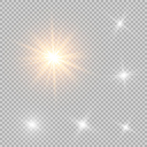 Ilustración Vectorial Rayos Luz Llamarada Abstracta Conjunto Estrellas Luz Resplandor — Archivo Imágenes Vectoriales