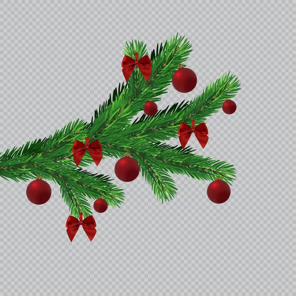 Árbol Navidad Decoración Bolas Rama Aislada Ilustración Vectorial Sobre Hermoso — Vector de stock