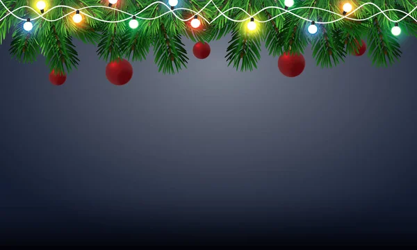 Fondo Textura Madera Vectorial Con Ramas Abeto Luces Navidad Diseño — Vector de stock