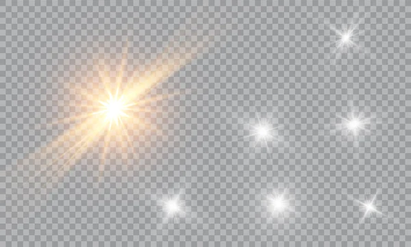 Vektor Ilustrasi Cahaya Suar Abstrak Satu Set Bintang Cahaya Dan - Stok Vektor