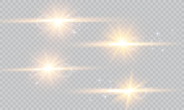 抽象フレア光線のベクトル図 光と輝き 光と輝きのセット — ストックベクタ