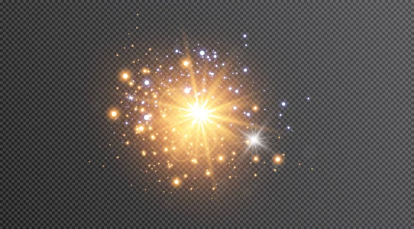 Ilustración Vectorial Rayos Luz Llamarada Abstracta Conjunto Estrellas Luz Resplandor — Vector de stock