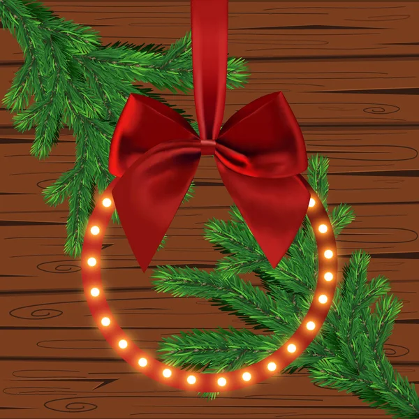 Güzel Işıklar Ile Noel Ağacı Şube Izole Güzel Arka Plan — Stok Vektör