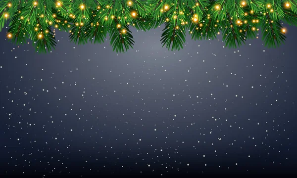 Fondo Textura Madera Vectorial Con Ramas Abeto Luces Navidad Diseño — Vector de stock