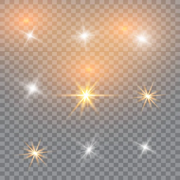 Ilustración Vectorial Rayos Luz Llamarada Abstracta Conjunto Estrellas Luz Resplandor — Archivo Imágenes Vectoriales