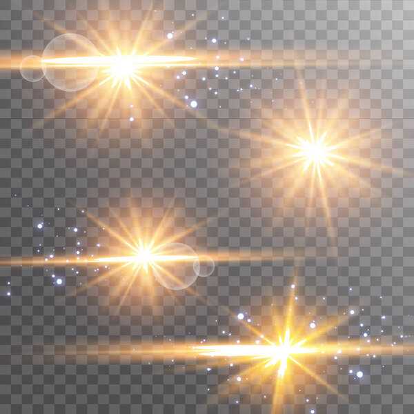 Vector illustration of abstract flare light rays. A set of stars, light and radiance, rays and brightness.