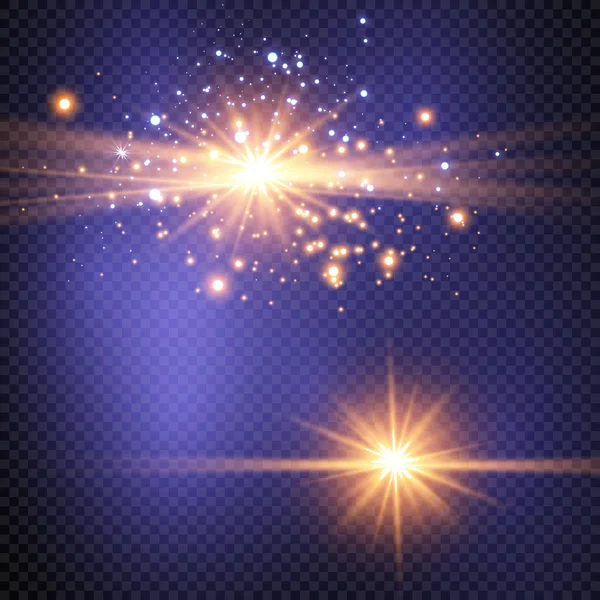 Illustration Vectorielle Rayons Lumineux Fusée Éclairante Abstraits Ensemble Étoiles Lumière — Image vectorielle
