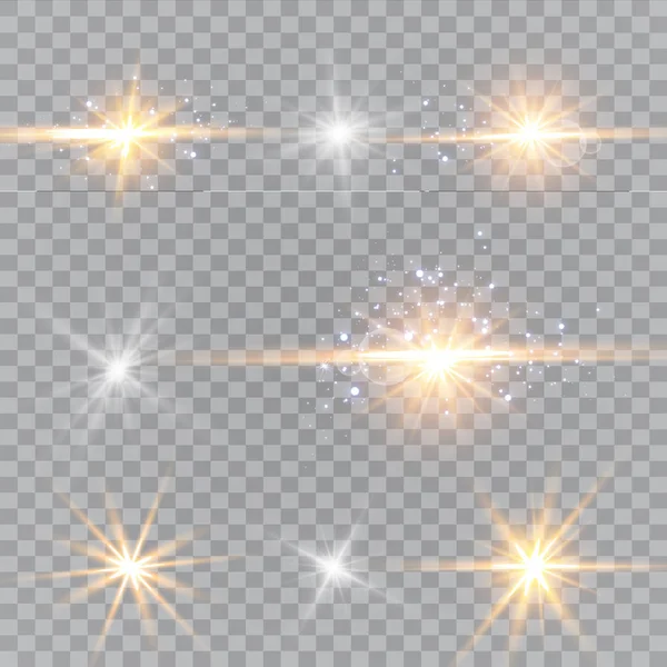 Ilustração Vetorial Raios Luz Flare Abstratos Conjunto Estrelas Luz Brilho — Vetor de Stock