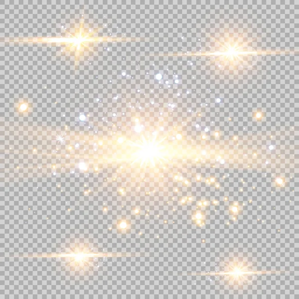 Ilustração Vetorial Raios Luz Flare Abstratos Conjunto Estrelas Luz Brilho — Vetor de Stock