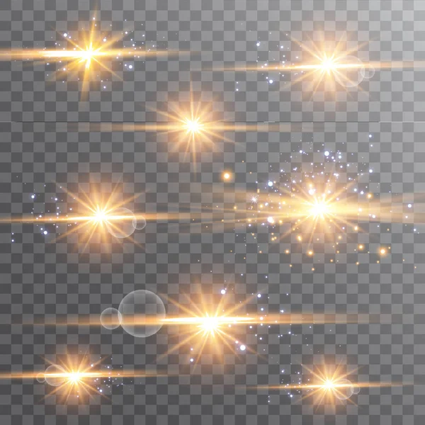 Vector Illustration Abstract Flare Light Rays Set Stars Light Radiance — Stock Vector