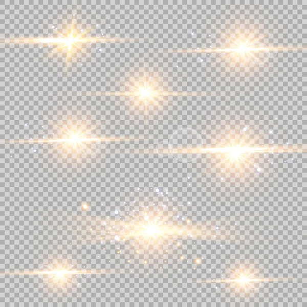 Ilustração Vetorial Raios Luz Flare Abstratos Conjunto Estrelas Luz Brilho — Vetor de Stock