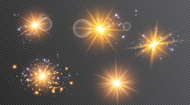 Parlama ışık efekti. Vektör çizim. Noel flash kavramı. Soyut parlama ışık ışınlarının vektör çizim. Bir dizi yıldız, ışık ve parlaklık, ışınları ve parlaklık.