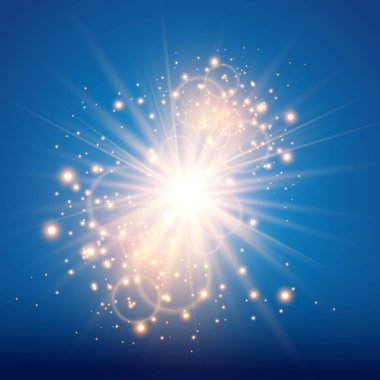 Soyut parlama ışık ışınlarının vektör çizim. Bir dizi yıldız, ışık ve parlaklık, ışınları ve parlaklık. Parlama ışık efekti. Vektör çizim.