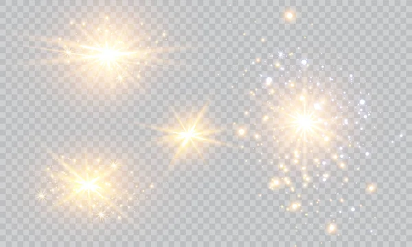Ilustración Vectorial Rayos Luz Llamarada Abstracta Conjunto Estrellas Luz Resplandor — Archivo Imágenes Vectoriales