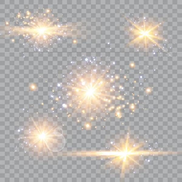 Ilustração Vetorial Raios Luz Flare Abstratos Conjunto Estrelas Luz Brilho — Vetor de Stock