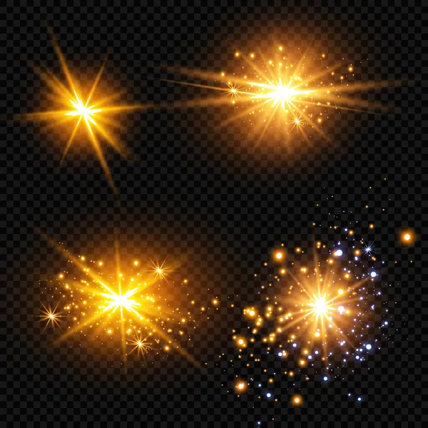 抽象耀斑光的矢量图解 一组恒星 光和光 射线和亮度 发光的效果 矢量图解 圣诞闪电概念 — 图库矢量图片
