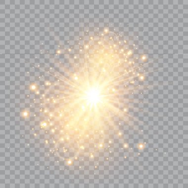 Beyaz kıvılcımlar özel ışık efekti. Şeffaf arkaplanda vektör ışıltısı. Noel soyut kalıbı. Parıldayan sihirli toz parçacıkları