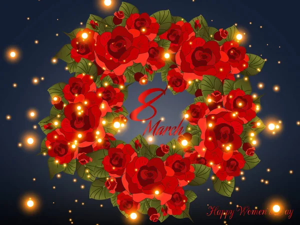 Березня Вітальна Листівка Шаблон Жіноча Свято Листівки Квітами Букет Троянд — стоковий вектор