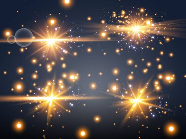 Parlama ışık efekti. Vektör çizim. Noel flash kavramı. Soyut parlama ışık ışınlarının vektör çizim. Bir dizi yıldız, ışık ve parlaklık, ışınları ve parlaklık.