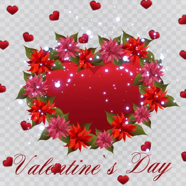 Sevgililer Günü Aşkın Mutlu Gün Kalp Çiçekler Övgü Vektör Çizim — Stok Vektör