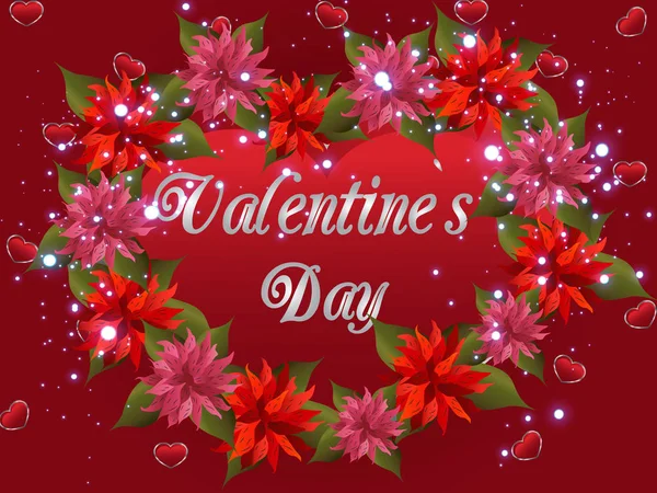 San Valentino Felice Giorno Amore Fiori Cuore Complimenti Illustrazione Vettoriale — Vettoriale Stock