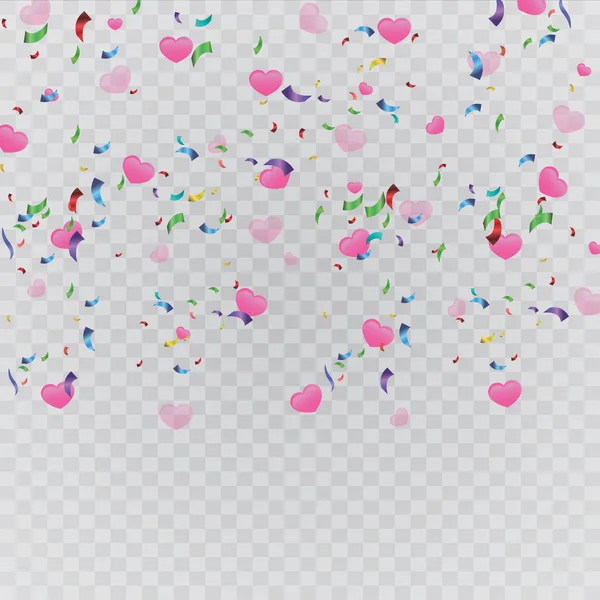Confettis Colorés Sur Fond Magnifique Cœurs Illustration Vectorielle Festive — Image vectorielle