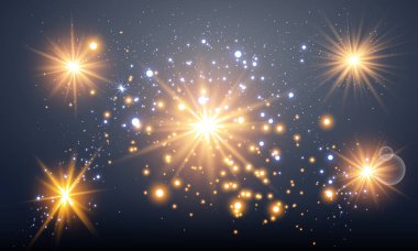 Vektör şeffaf güneş ışığı özel lens flare ışığı efekti. Sihirli toz parçacıklarının köpüklü