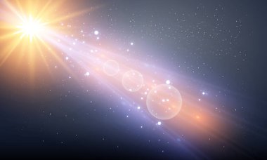 Vektör şeffaf güneş ışığı özel lens flare ışığı efekti. Sihirli toz parçacıklarının köpüklü