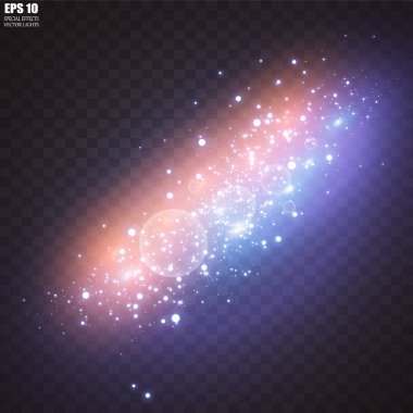 Beyaz kıvılcımlar özel ışık efekti. Şeffaf arkaplanda vektör ışıltısı. Noel soyut kalıbı. Parıldayan sihirli toz parçacıkları