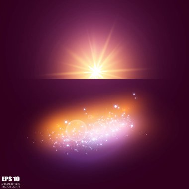 Vektör şeffaf güneş ışığı özel lens flare ışığı efekti. Sihirli toz parçacıklarının köpüklü
