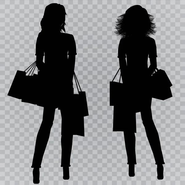 Jeune Fille Mode Fait Des Achats Silhouette Noire Une Fille — Image vectorielle