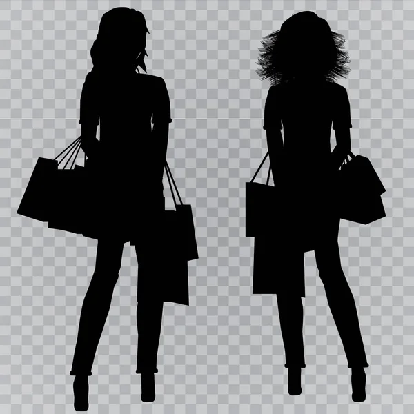 Fashionable Young Girl Makes Purchases Black Silhouette Girl Pokeprki Shopping — Stock Vector