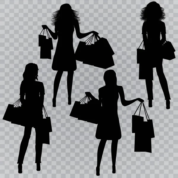 Chica Joven Moda Hace Compras Silueta Negra Una Chica Pokeprki — Vector de stock