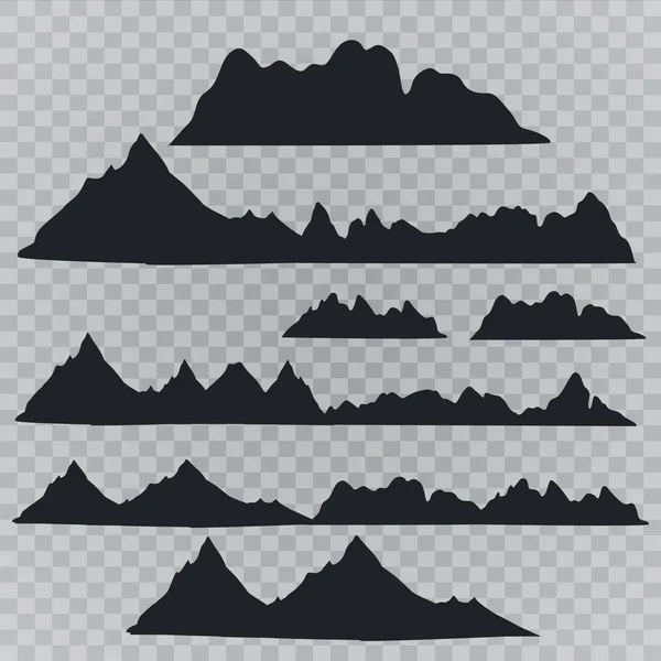 Siluetas Montañosas Sobre Fondo Blanco Conjunto Vectorial Elementos Diseño Exterior — Archivo Imágenes Vectoriales