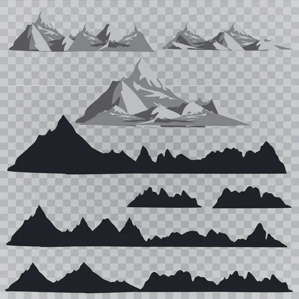 Siluetas Montañosas Sobre Fondo Blanco Conjunto Vectorial Elementos Diseño Exterior — Archivo Imágenes Vectoriales