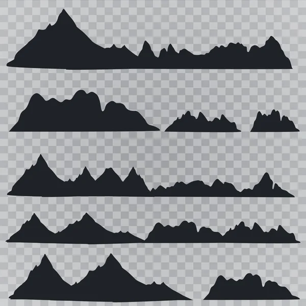 Silhouette Delle Montagne Sullo Sfondo Bianco Set Vettoriale Elementi Design — Vettoriale Stock