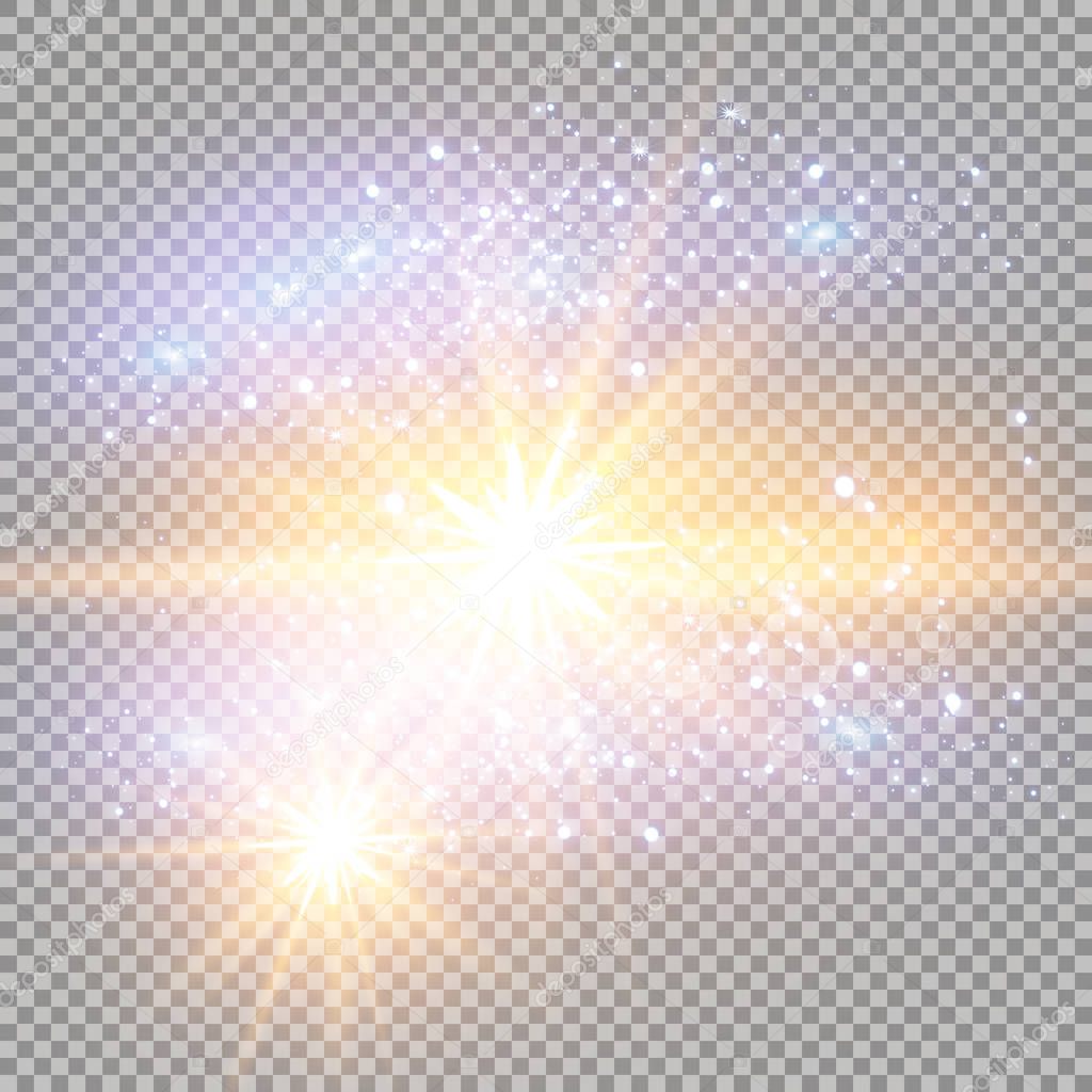 White sparks glitter special light effect. Vector sparkles on transparent background. Christmas abstract pattern. Sparkling magic dust particles