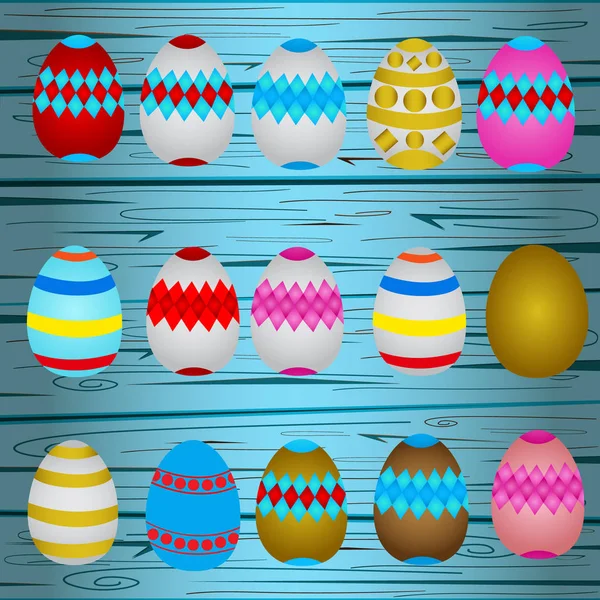 Счастливой Пасхи Цветные Пасхальные Яйца Различными Узорами Набор Пасхальных Яиц — стоковый вектор