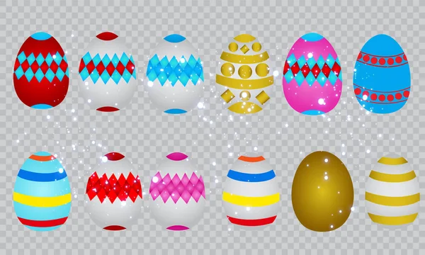 Happy Easter Color Easter Eggs Set Different Patterns Set Easter — Stock Vector