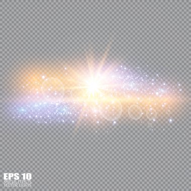 Soyut ışık ışınlarının vektör illüstrasyonu. Bir dizi yıldız, ışık ve ışıltı, ışınlar ve parlaklık. Parlak ışık efekti. Vektör çizimi. Noel flaşı Konsepti