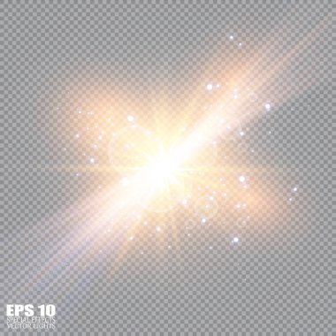 Soyut ışık ışınlarının vektör illüstrasyonu. Bir dizi yıldız, ışık ve ışıltı, ışınlar ve parlaklık. Parlak ışık efekti. Vektör çizimi. Noel flaşı Konsepti
