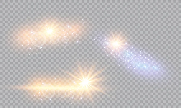 Illustration Vectorielle Rayons Lumineux Fusée Éclairante Abstraits Ensemble Étoiles Lumière — Image vectorielle