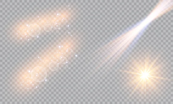 Illustrazione Vettoriale Dei Raggi Luminosi Astratti Insieme Stelle Luce Luminosità — Vettoriale Stock