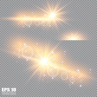 Soyut ışık ışınlarının vektör illüstrasyonu. Bir dizi yıldız, ışık ve ışıltı, ışınlar ve parlaklık. Parlak ışık efekti. Vektör çizimi. Noel flaşı Konsepti