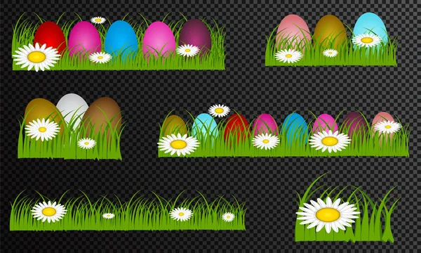 Великодні Яйця Зеленій Траві Сезонні Свята Квітні Барвисте Яйце Квіти — стоковий вектор