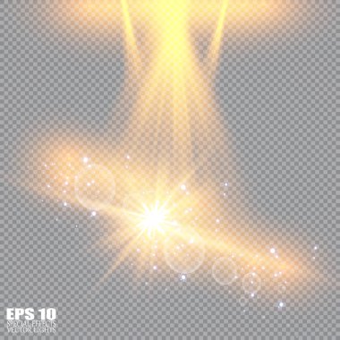 Soyut ışık ışınlarının vektör illüstrasyonu. Bir dizi yıldız, ışık ve ışıltı, ışınlar ve parlaklık. Parlak ışık efekti. Vektör çizimi. Noel flaşı Konsepti