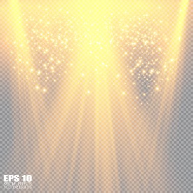 Vektör şeffaf güneş ışığı özel lens flaş efekti. Ön güneş merceği flaşı. Işık altında vektör bulanıklığı. Dekor elementi. Yatay yıldız ışınları ve projektör ışığı. 