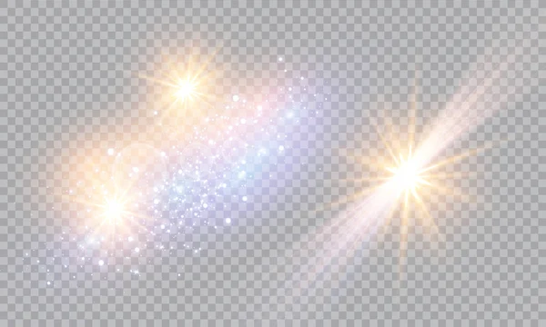 Wektorowa Ilustracja Abstrakcyjnych Promieni Świetlnych Zestaw Gwiazd Światła Blasku Promieni — Wektor stockowy