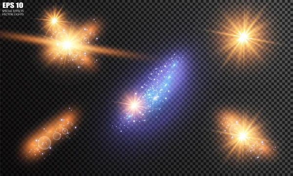 Vektorillustration Abstrakter Flare Light Strahlen Ein Satz Sterne Licht Und — Stockvektor